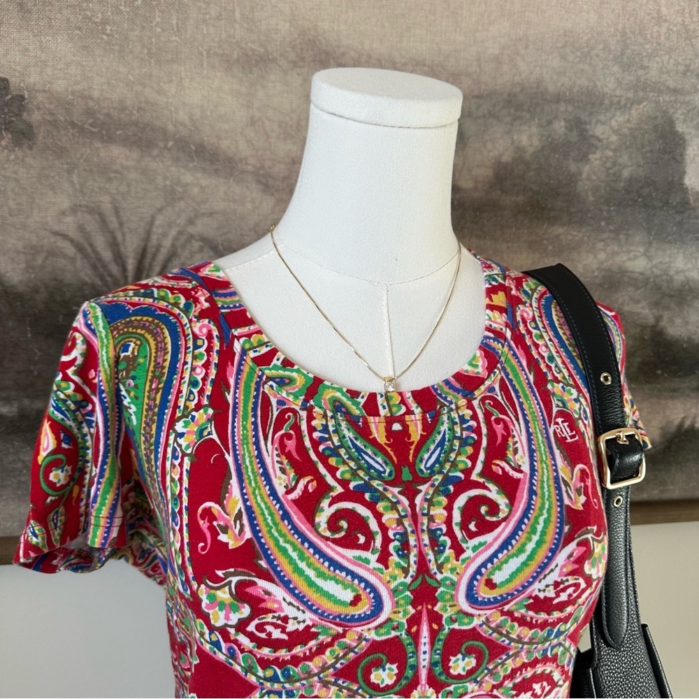 Lauren Ralph Lauren Red Paisley Short Sleeve Top - Picture 2 of 4